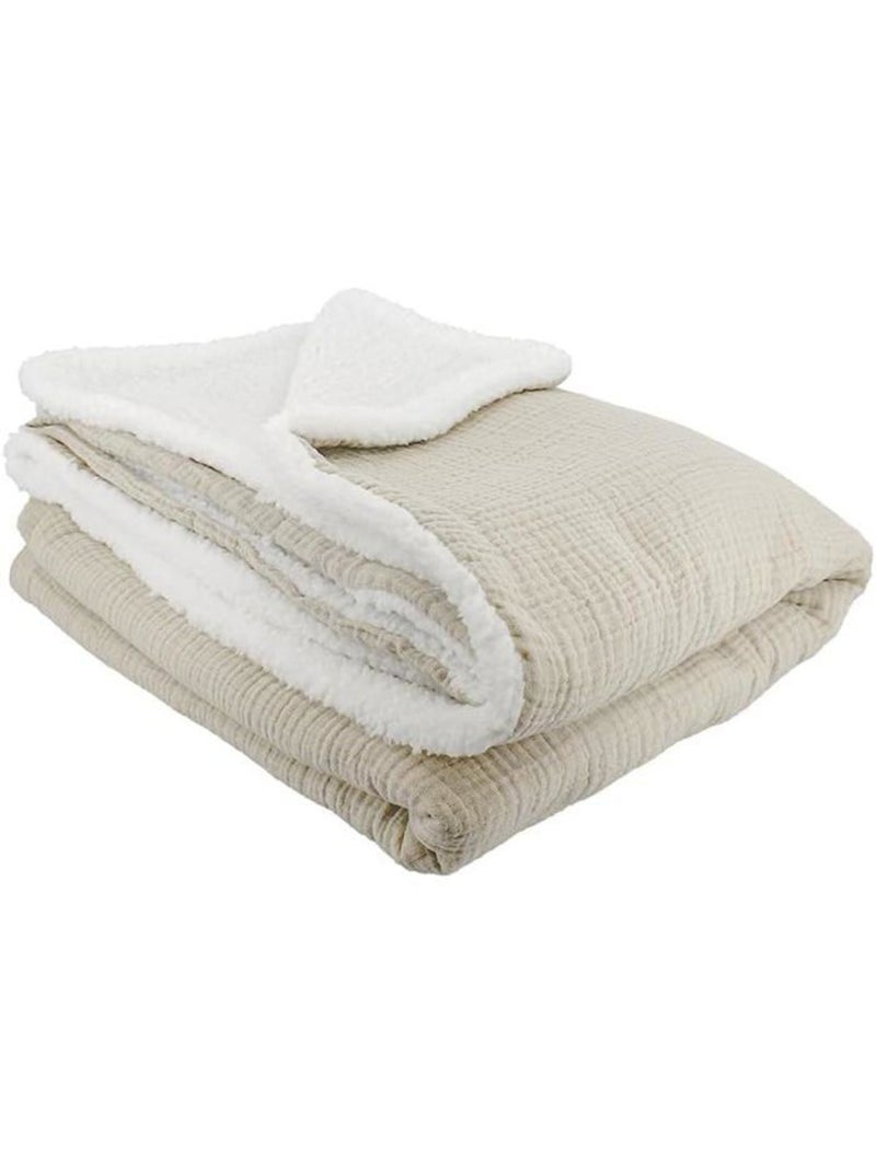 Plaid sherpa et gaze de coton Beige - Kiabi