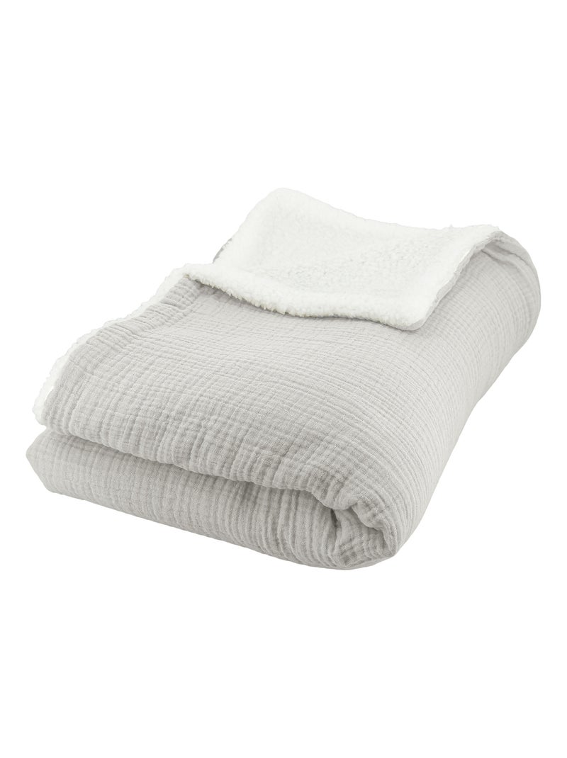 Plaid sherpa et gaze de coton Gris - Kiabi