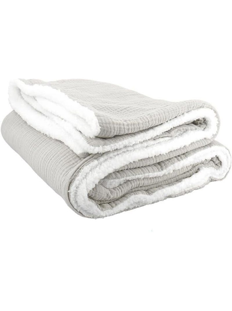Plaid sherpa et gaze de coton Gris - Kiabi