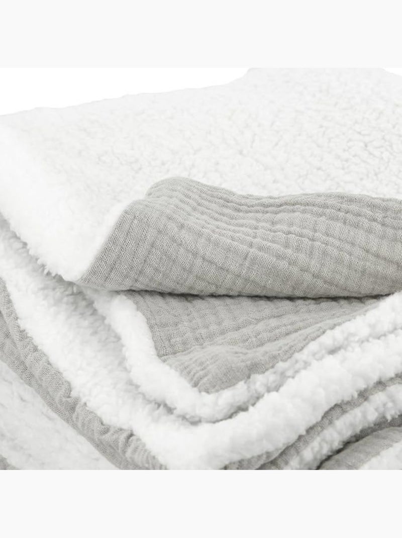 Plaid sherpa et gaze de coton Gris - Kiabi