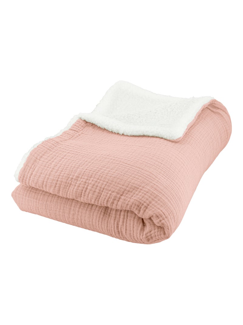 Plaid sherpa et gaze de coton Orange clair - Kiabi