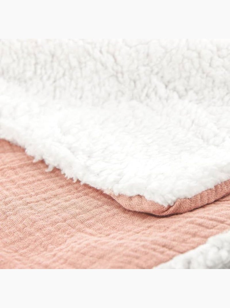 Plaid sherpa et gaze de coton Orange clair - Kiabi