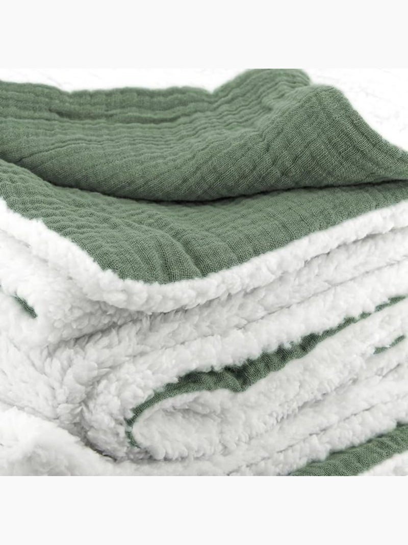 Plaid sherpa et gaze de coton Vert - Kiabi