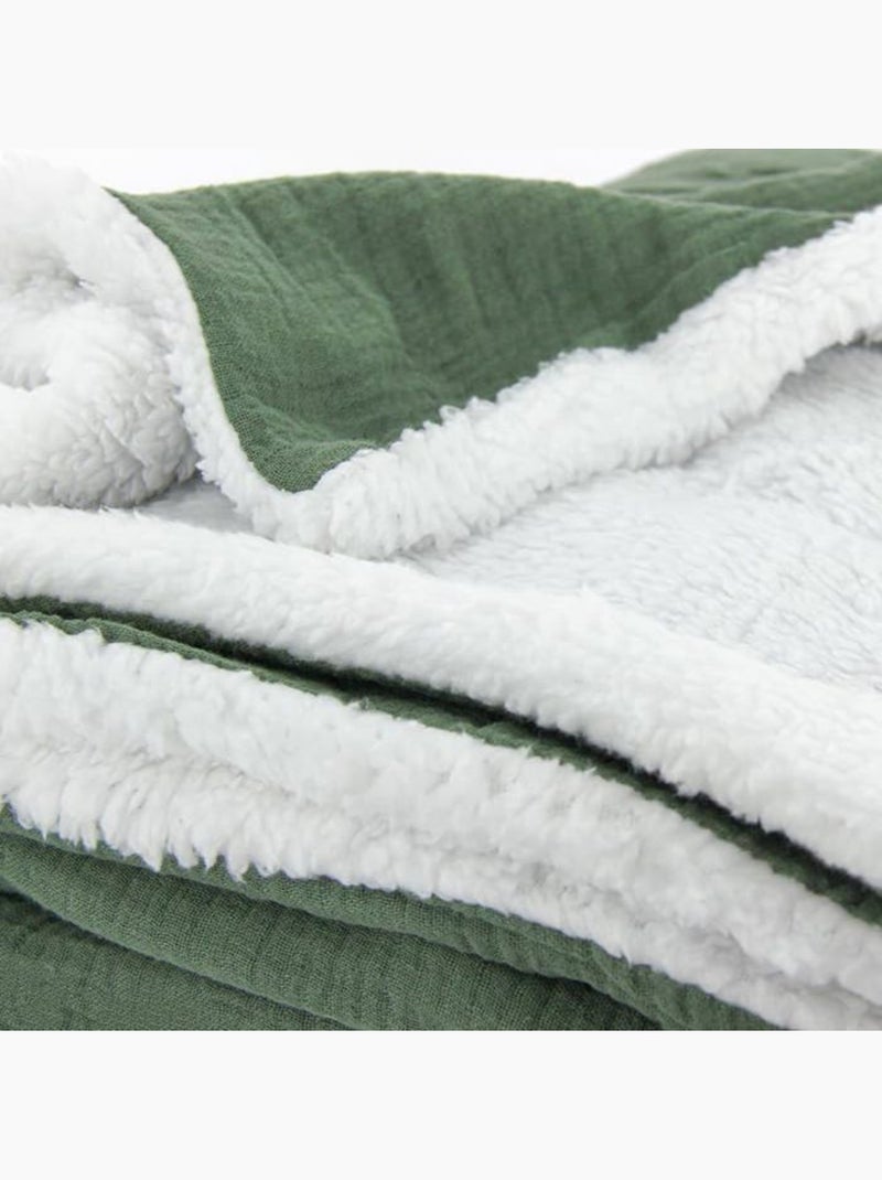 Plaid sherpa et gaze de coton Vert - Kiabi
