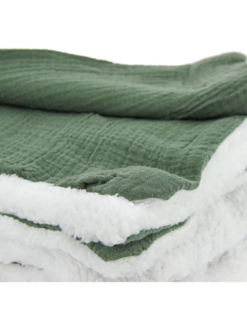 Plaid sherpa et gaze de coton Vert - Kiabi