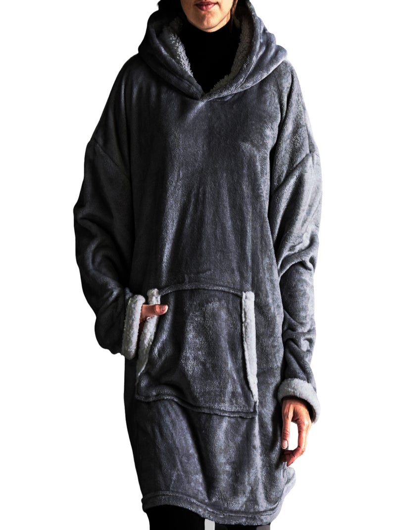 Plaid sweat polaire BIEN AU CHAUD gris anthracite - Kiabi