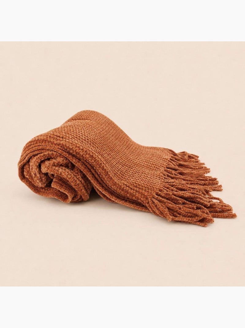 Plaid tissu chenille 130x150cm Orange - Kiabi