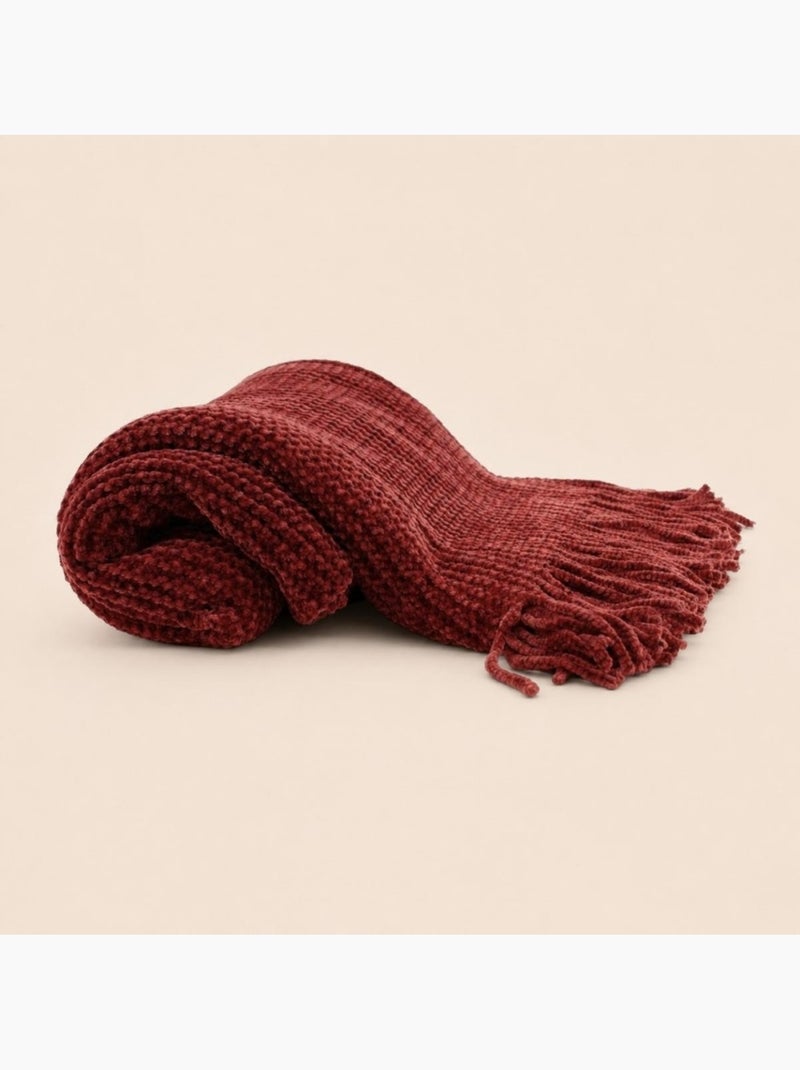 Plaid tissu chenille 130x150cm Rouge - Kiabi