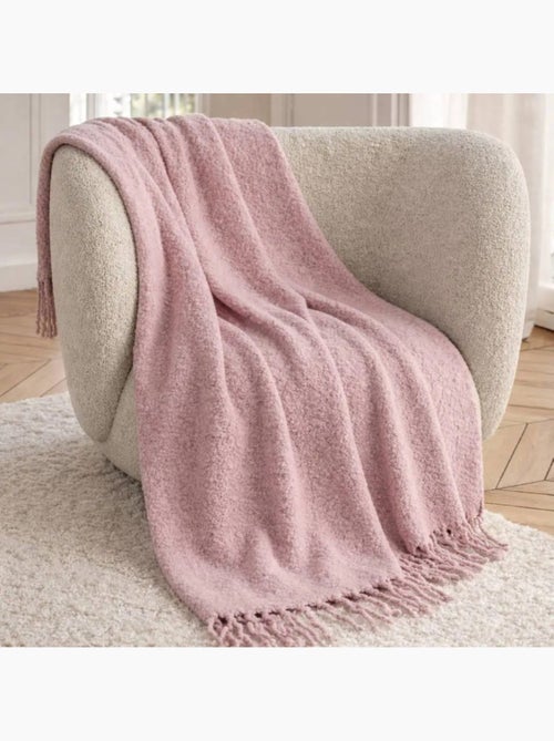 Plaid toucher doux rose à franges 130x170cm - Kiabi
