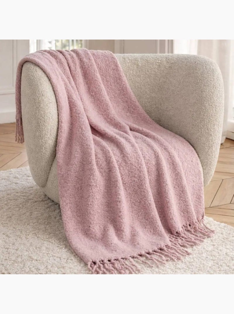 Plaid toucher doux rose à franges 130x170cm Rose - Kiabi