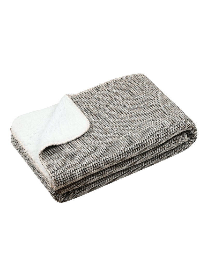 Plaid tricoté doublé sherpa Beige - Kiabi