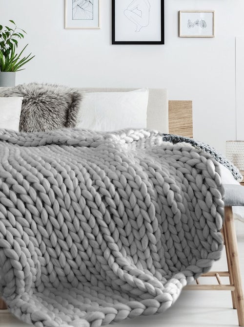 Plaid tricoté en grosse maille CHUNKY - Kiabi