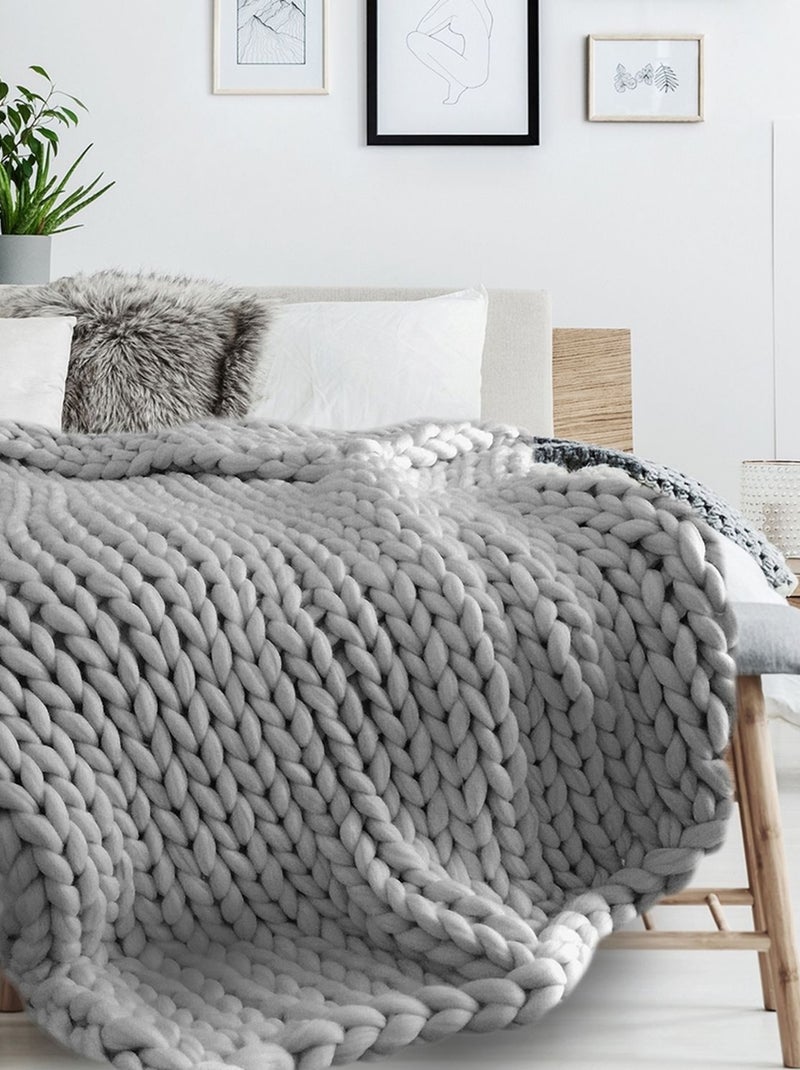 Plaid tricoté en grosse maille CHUNKY Gris - Kiabi