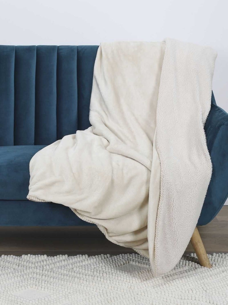 Plaid ultra doux en flanelle et sherpa Beige - Kiabi