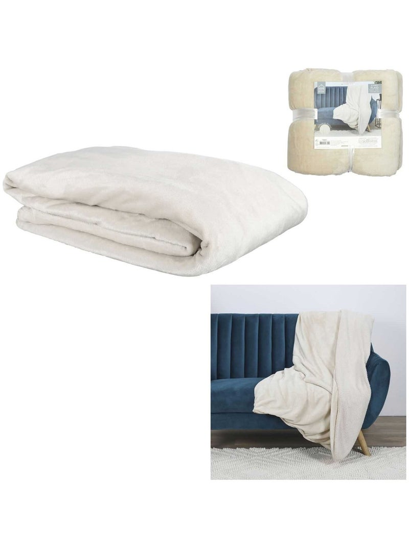 Plaid ultra doux en flanelle et sherpa Beige - Kiabi