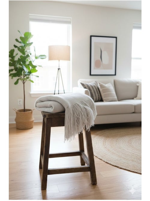 Plaid uni a franges doux et léger - Kiabi