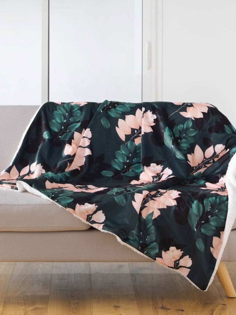 Plaid velours 125x150 cm sherpa Belline émeraude Vert - Kiabi