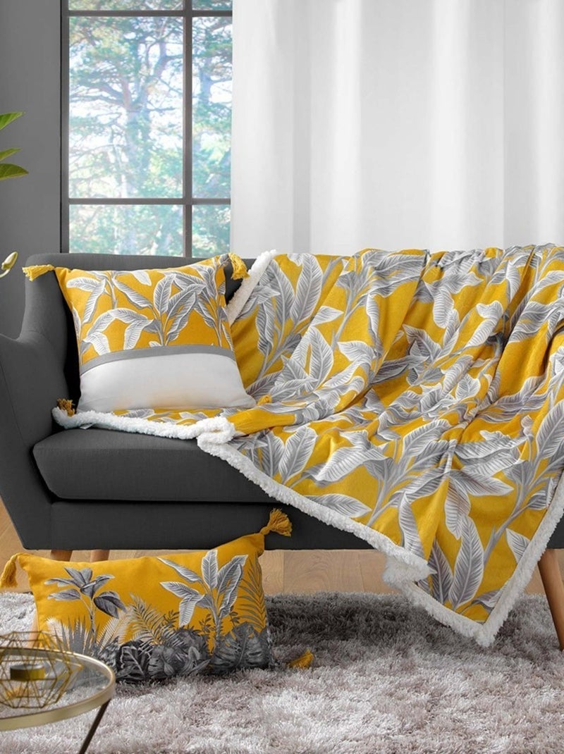 Plaid velours 125x150 cm sherpa Isibelle jaune Jaune - Kiabi