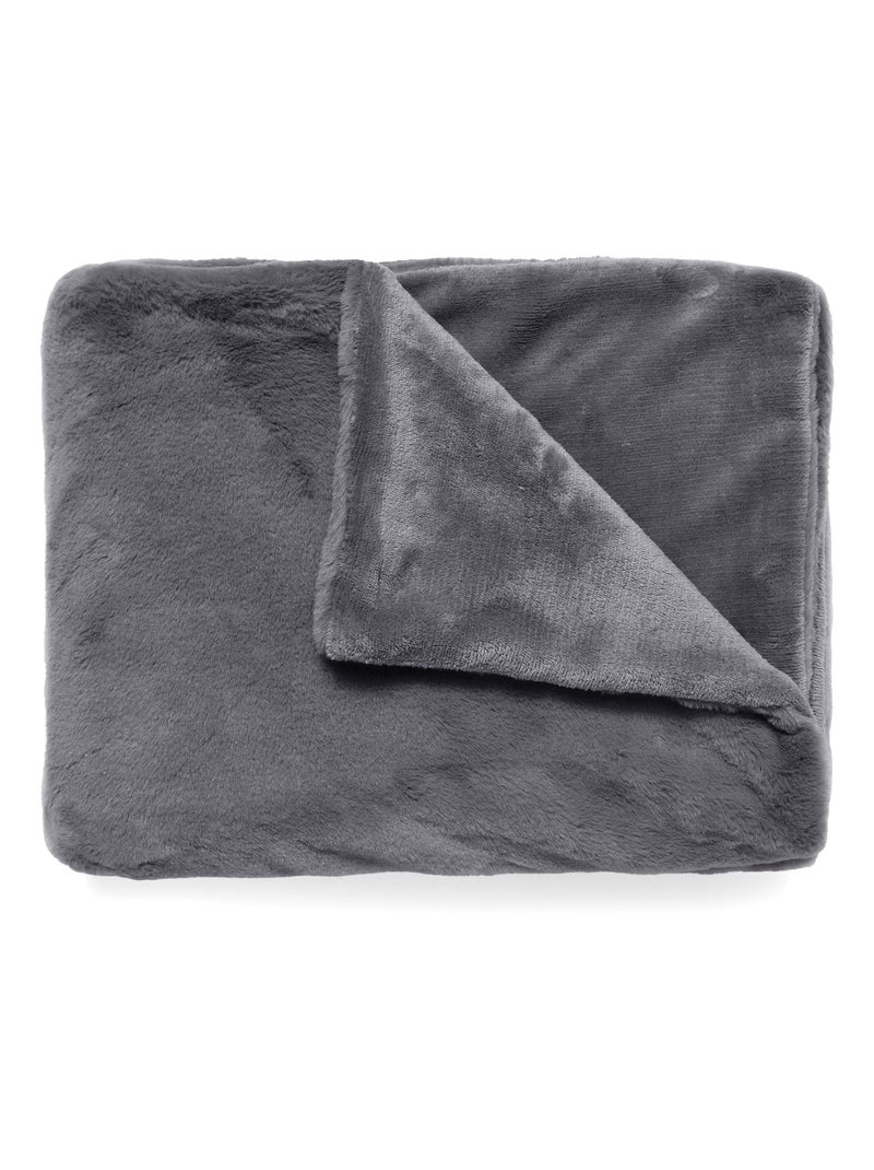 Plaid WOODLAND en fausse fourrure doublée velours Gris froid - Kiabi