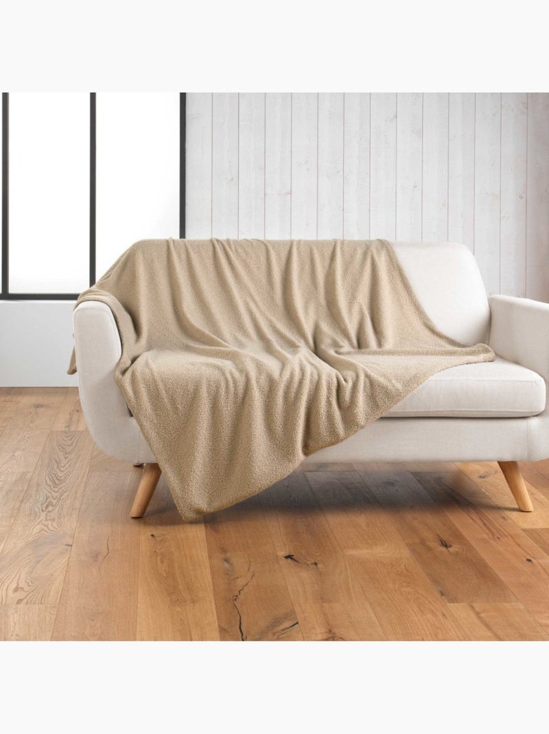 Plaid xxl 220x240 en bouclette coloris beige Beige foncé - Kiabi