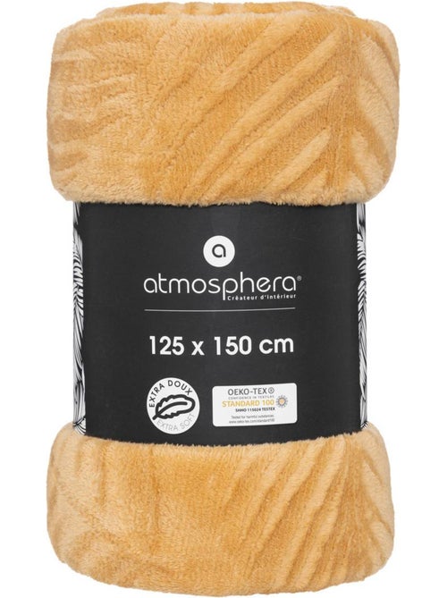 Plaid "Zoa" en flanelle 150x125cm jaune ocre - Kiabi
