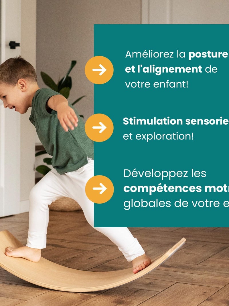 Planche Balancer pour Enfants 80x30cm Montessori, Balance Board avec Feutre Gris - Kiabi