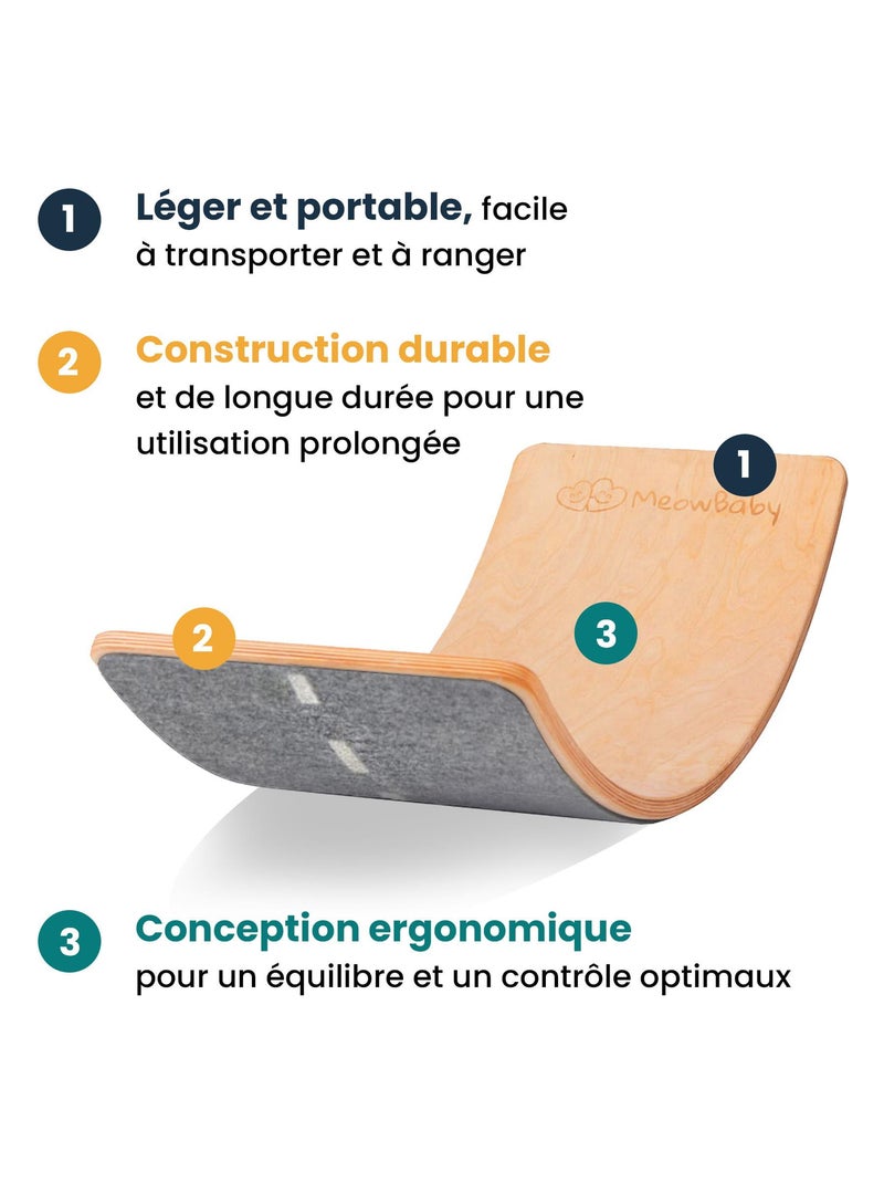 Planche Balancer pour Enfants 80x30cm Montessori, Balance Board avec Feutre Orange - Kiabi