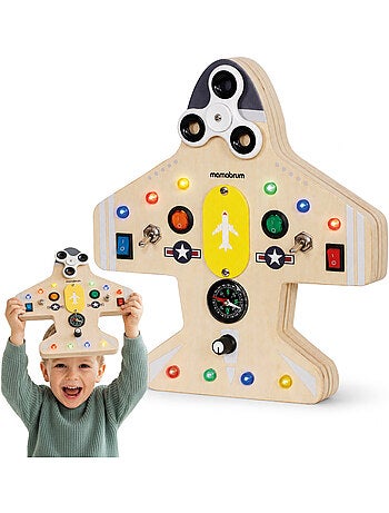 Planche de manipulation bois avion 10 led enfant mamabrum