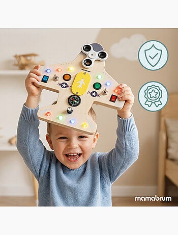 Planche de manipulation bois avion 10 led enfant mamabrum