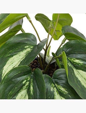 Plante artificielle avec pot en céramique à visage sculpté