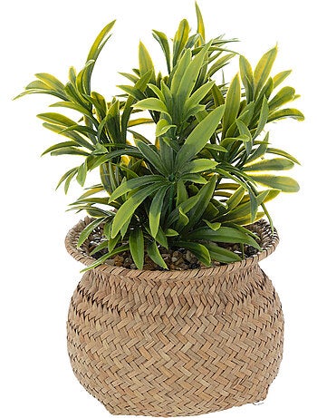 Plante artificielle avec pot en roseau tressé