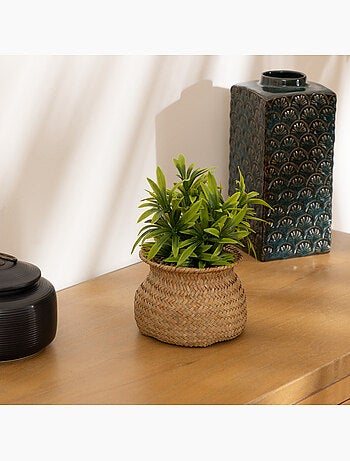 Plante artificielle avec pot en roseau tressé