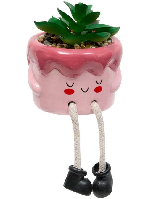 Plante artificielle en pot en céramique avec visage - Kiabi