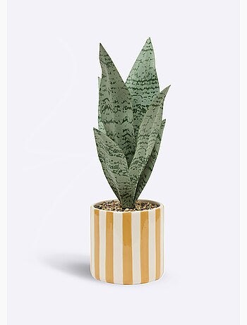Plante artificielle, pot céramique rayée - Atmosphera