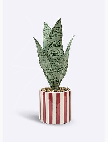 Plante artificielle, pot céramique rayée - atmosphera