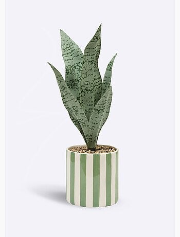 Plante artificielle, pot céramique rayée - Atmosphera