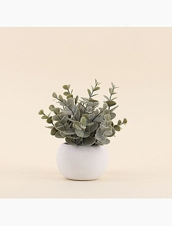 Plante artificielle pot ciment blanc 18cm
