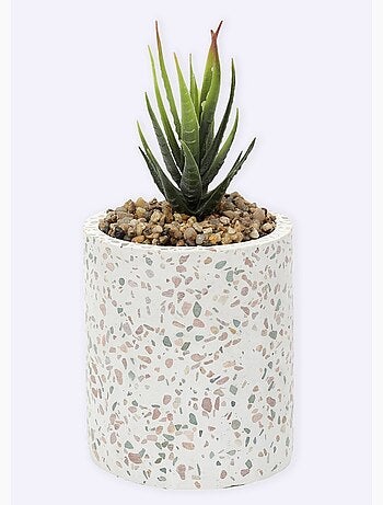 Plante artificielle + pot façon terrazzo