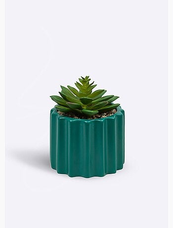 Plante artificielle, pot strié céramique - Atmosphera