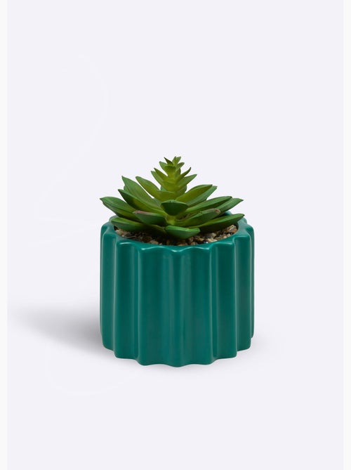 Plante artificielle, pot strié céramique - Atmosphera - Kiabi