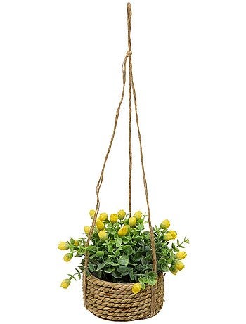 Plante artificielle suspendue en pot avec corde en jute