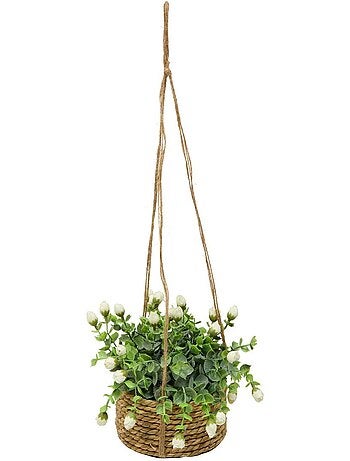 Plante artificielle suspendue en pot avec corde en jute