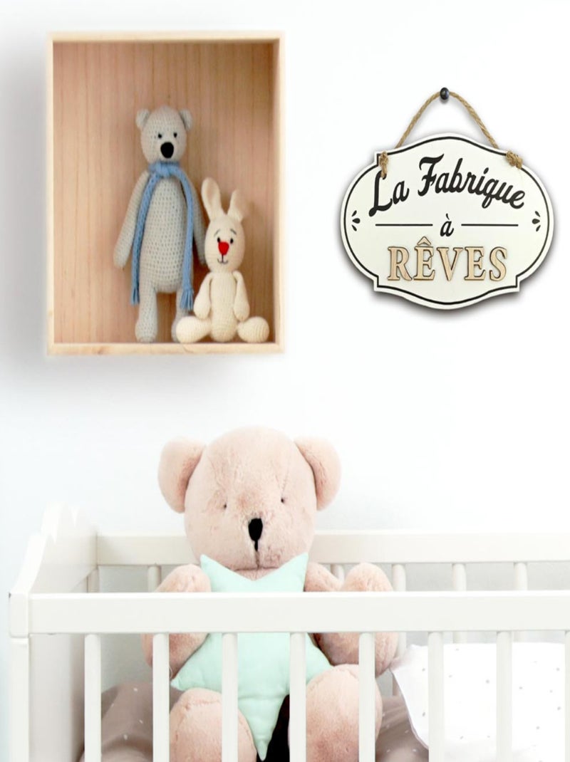 Plaque à suspendre en bois la fabrique à rêves Blanc - Kiabi