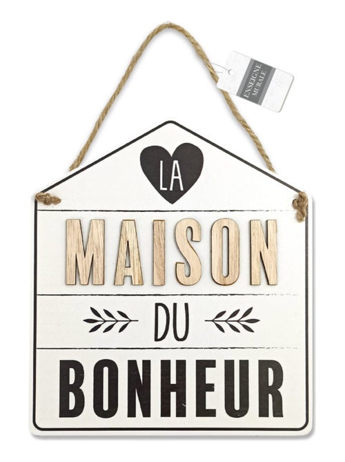 Plaque à suspendre en bois la maison du bonheur - Kiabi
