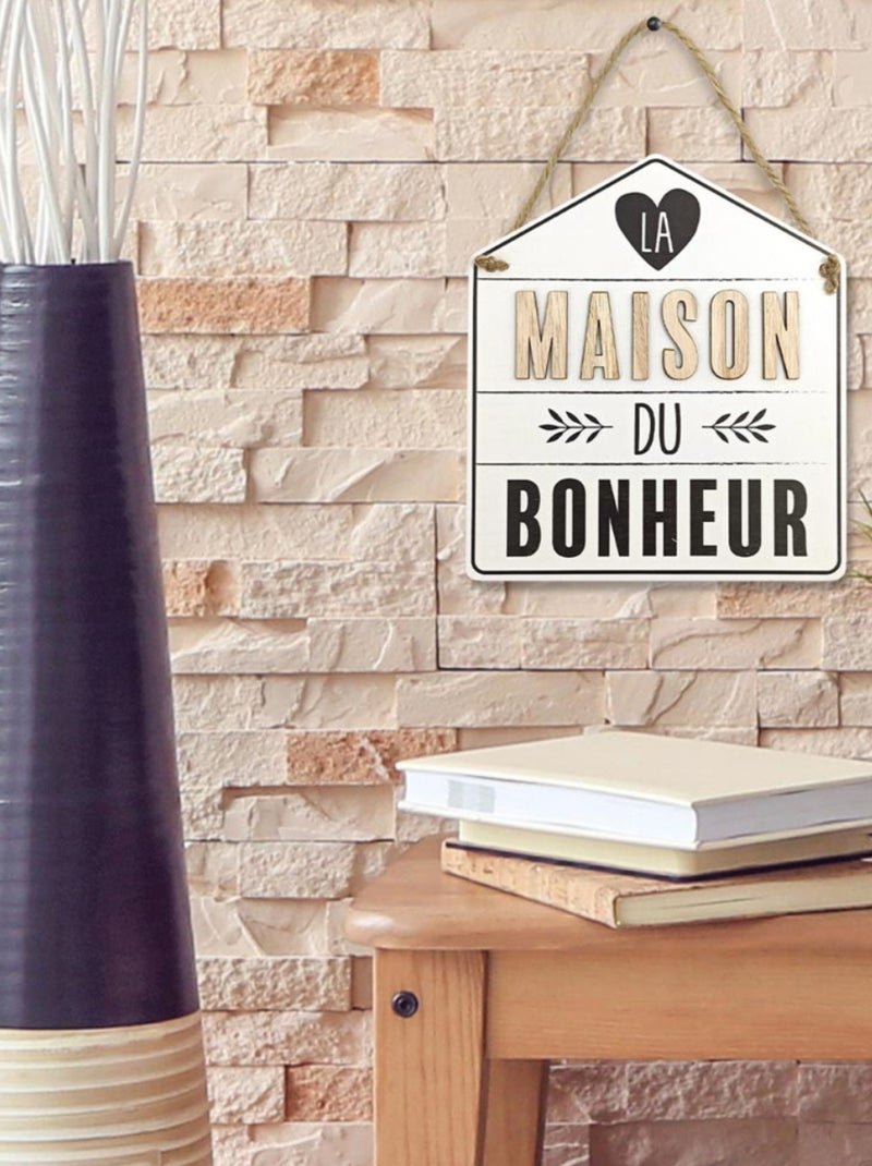 Plaque à suspendre en bois la maison du bonheur Blanc - Kiabi