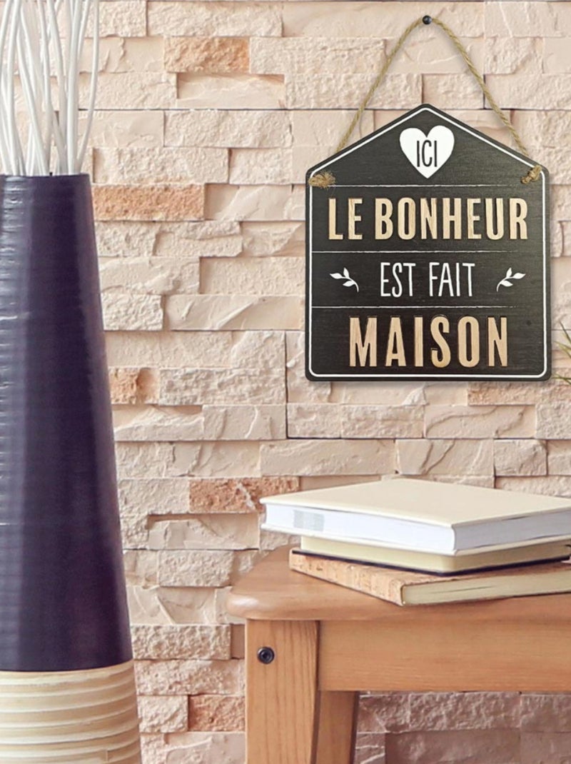 Plaque à suspendre en bois le bonheur est fait maison Noir - Kiabi