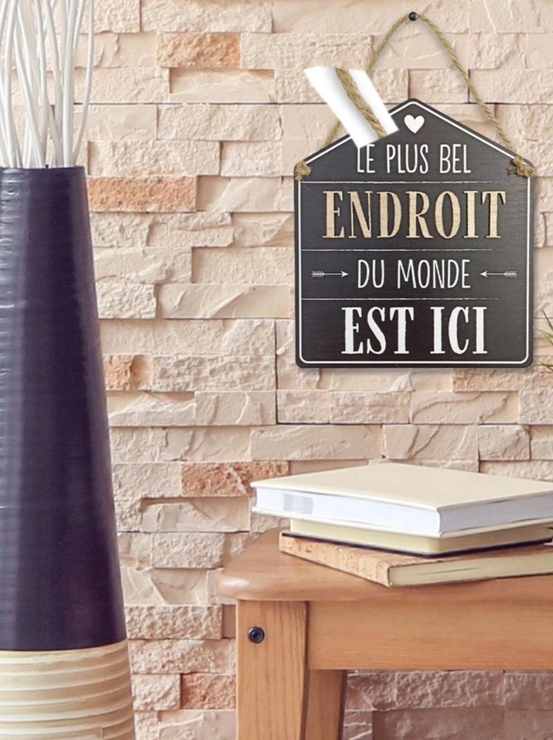 Plaque à suspendre en bois le plus bel endroit du monde Noir - Kiabi