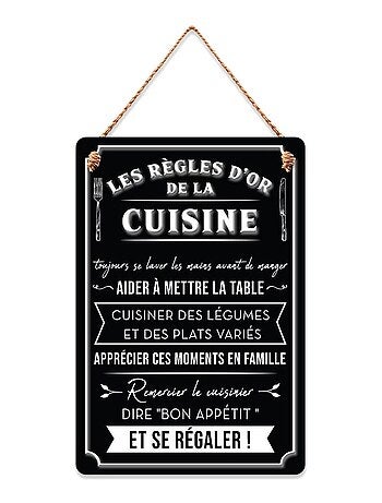 Plaque à suspendre en relief les règles de la cuisine