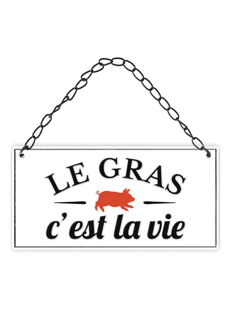 Plaque à suspendre relief - Le gras c'est la vie Blanc - Kiabi