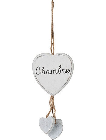 Plaque de porte cœur suspendu en bois et chanvre MAIKO